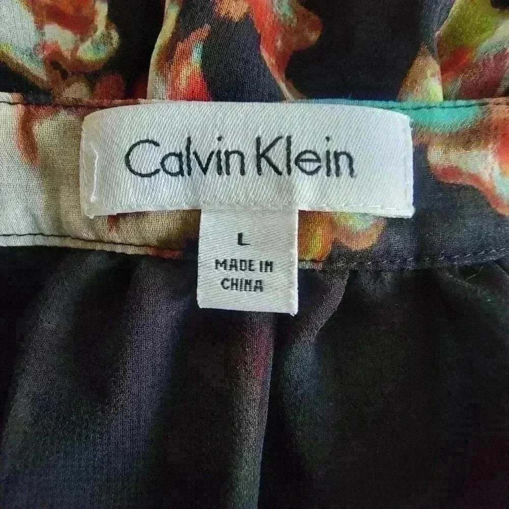 Calvin Klein Multicolor Printed Long Sleeve Top Blouse Womens Size Large - Picture 8 of 11
